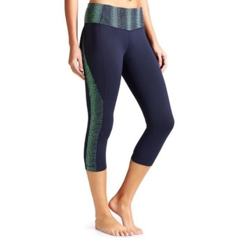 Athleta Revelation Cropped Leggings in Galactic Blue Green, Size S NWOT